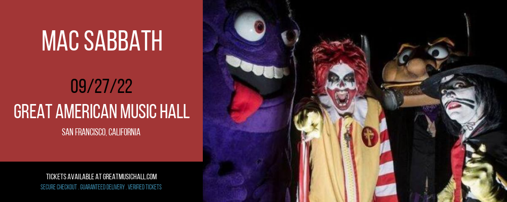 Mac Sabbath at Great American Music Hall tickets Mac Sabbath at Great American Music Hall